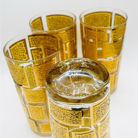 Culver Mid-Century 22-Karat Gold Embossed 4 Highball Glasses EUC - Picture 2 of 3
